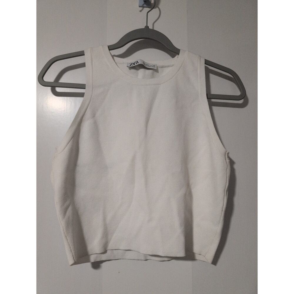 Zara Women's Size L White Heavy Waffle Crop Tank Top